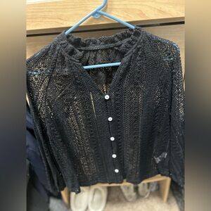 Black Lace Button-Up Blouse